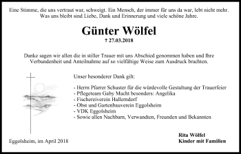 Anzeige von Günter Wölfel von MGO