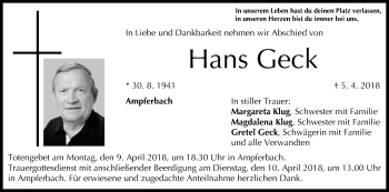 Anzeige von Hans Geck von MGO