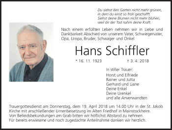 Anzeige von Hans Schiffler von MGO