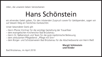 Anzeige von Hans Schönstein von MGO