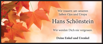 Anzeige von Hans Schönstein von MGO