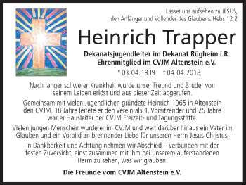 Anzeige von Heinrich Trapper von MGO