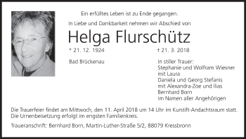 Anzeige von Helga Flurschütz von MGO