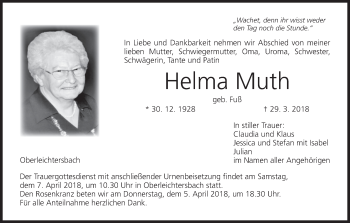 Anzeige von Helma Muth von MGO