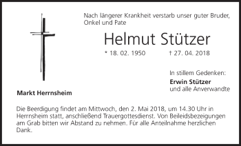 Anzeige von Helmut Stützer von MGO