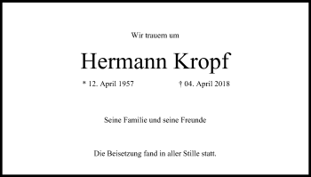 Anzeige von Hermann Kropf von MGO