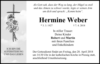 Anzeige von Hermine Weber von MGO