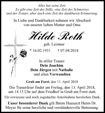 Anzeige von Hilde Roth von MGO