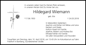 Anzeige von Hildegard Wiemann von MGO