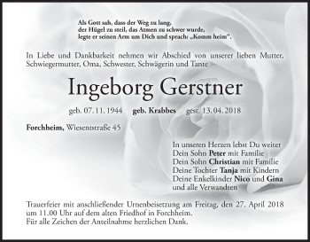 Anzeige von Ingeborg Gerstner von MGO