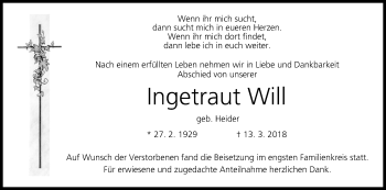 Anzeige von Ingetraut Will von MGO