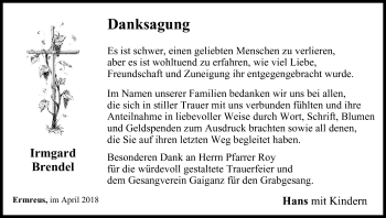 Anzeige von Irmgard Brendel von MGO