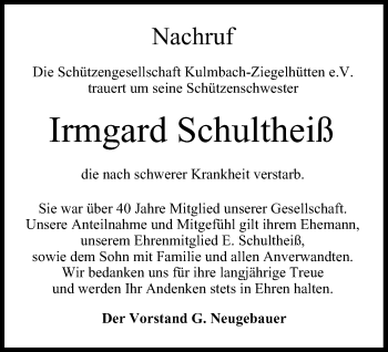Anzeige von Irmgard Schultheiß von MGO