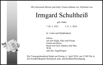 Anzeige von Irmgard Schultheiß von MGO