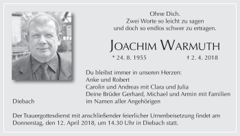 Anzeige von Joachim Warmuth von MGO