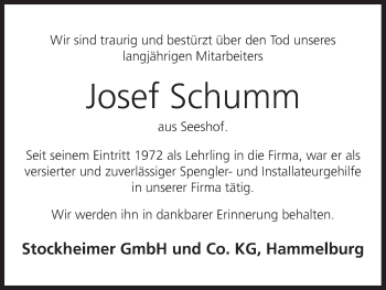 Anzeige von Josef Schumm von MGO