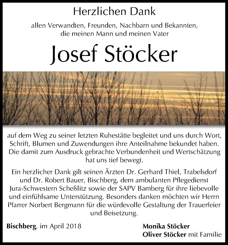  Traueranzeige für Josef Stöcker vom 21.04.2018 aus MGO