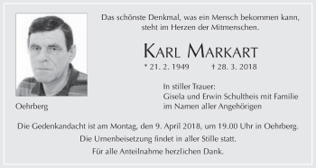 Anzeige von Karl Markart von MGO