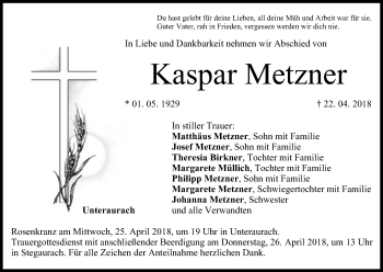 Anzeige von Kaspar Metzner von MGO