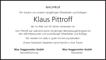 Anzeige von Klaus Pittroff von MGO