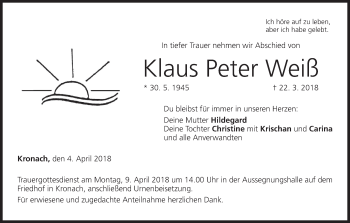 Anzeige von Klaus Peter Weiß von MGO