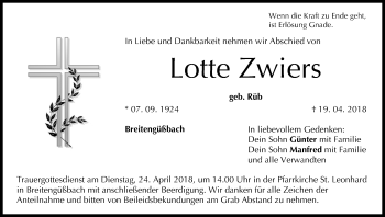 Anzeige von Lotte Zwiers von MGO