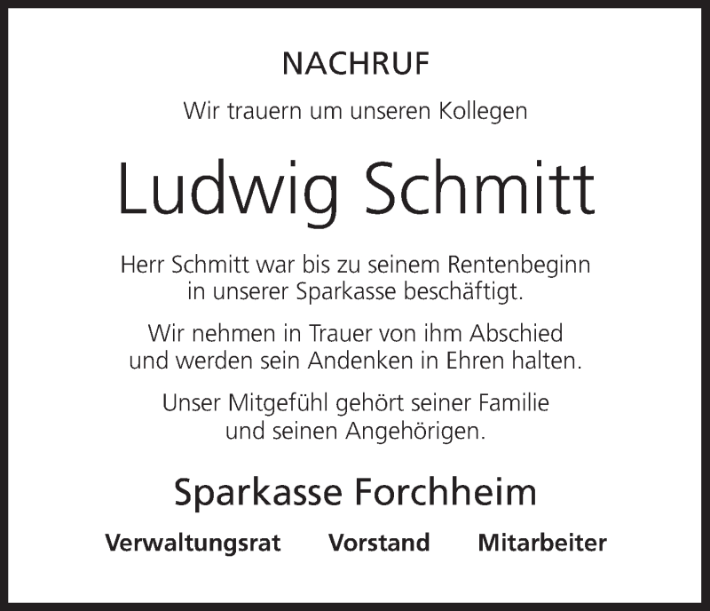  Traueranzeige für Ludwig Schmitt vom 04.04.2018 aus MGO