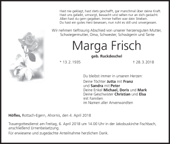 Anzeige von Marga Frisch von MGO