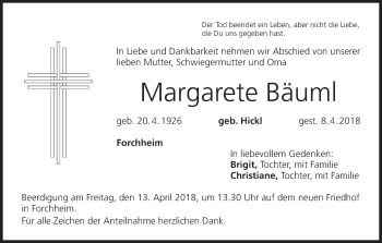 Anzeige von Margarete Bäuml von MGO