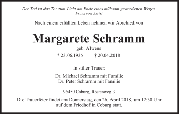Anzeige von Margarete Schramm von MGO