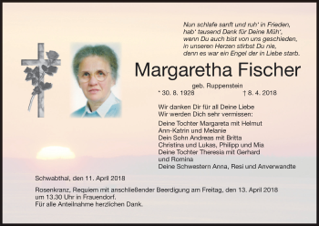 Anzeige von Margaretha Fischer von MGO