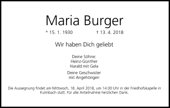 Anzeige von Maria Burger von MGO
