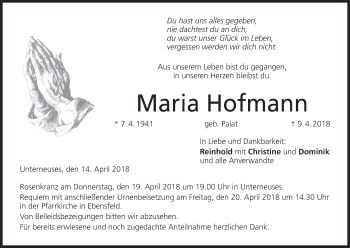 Anzeige von Maria Hofmann von MGO