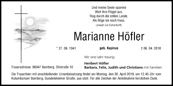 Anzeige von Marianne Höfler von MGO