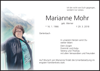 Anzeige von Marianne Mohr von MGO