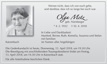 Anzeige von Olga Metz von MGO