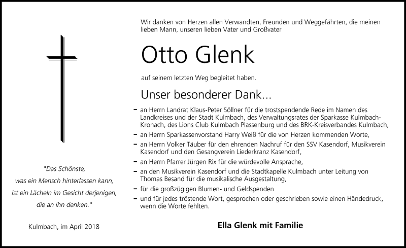  Traueranzeige für Otto Glenk vom 28.04.2018 aus MGO