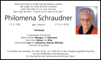 Anzeige von Philomena Schraudner von MGO