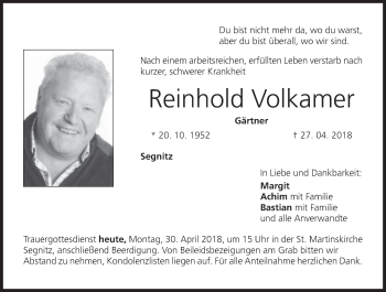 Anzeige von Reinhold Volkamer von MGO