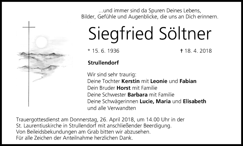  Traueranzeige für Siegfried Söltner vom 24.04.2018 aus MGO