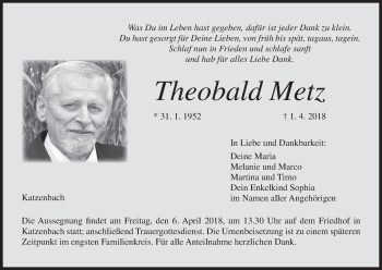 Anzeige von Theobald Metz von MGO