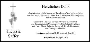 Anzeige von Theresia Saffer von MGO