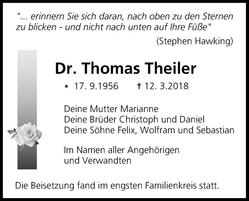  Traueranzeige für Thomas Theiler vom 28.04.2018 aus MGO