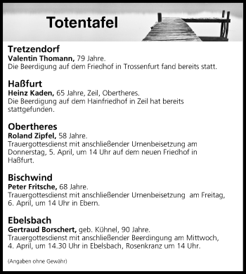 Anzeige von Totentafel vom 04.04.2018 von MGO