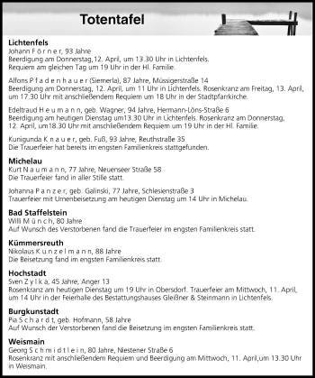 Anzeige von Totentafel vom 10.04.2018 von MGO