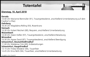 Anzeige von Totentafel vom 10.04.2018 von MGO
