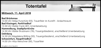 Anzeige von Totentafel vom 11.04.2018 von MGO