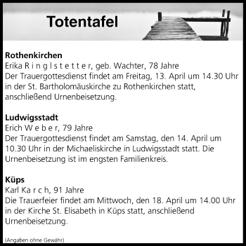 Anzeige von Totentafel vom 12.04.2018 von MGO