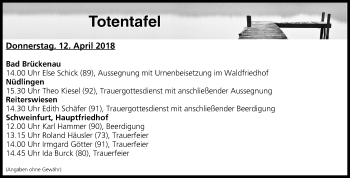 Anzeige von Totentafel vom 12.04.2018 von MGO