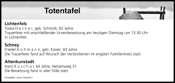 Anzeige von Totentafel vom 17.04.2018 von MGO